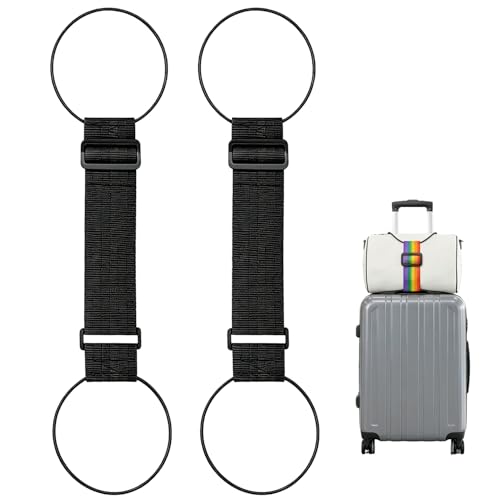 Luggage Straps for Suitcases，2026 New Multi Use Strong Adjustable Luggage Connector Straps， Adjustable Elastic Fastening Belt ，Add A Bag Easy to Travel Suitcase (Black 2Pcs)