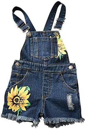 Baby & Toddler Girls Big Bibs Overalls Ripped Hole Summer Sunflowers Jumpsuit Boyfriend Jeans Denim Romper Shortalls