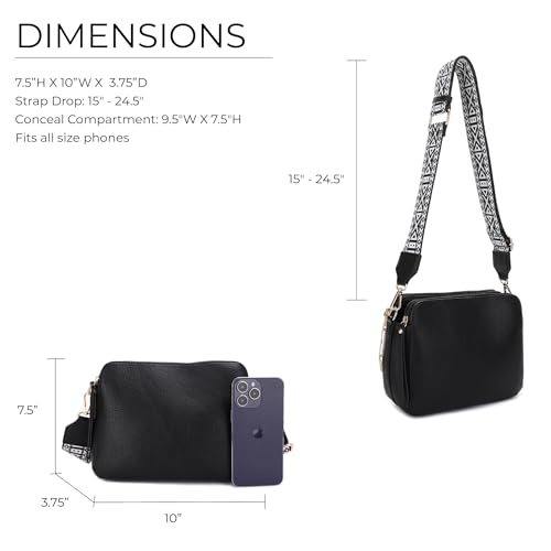 JESSIE & JAMES Rebecca Triple Compartment Lock and Key Lightweight Medium Crossbody Purse with Guitar Strap4