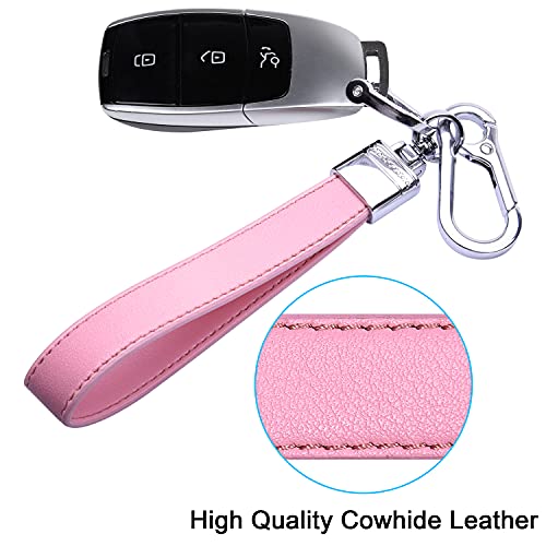 Wisdompro Genuine Leather Car Keychain, Universal Heavy Duty Key Fob Keychain Leather Key Chain Holder With 3 Keyrings And 1 Screwdriver For Men And Women - Pink #TOP1