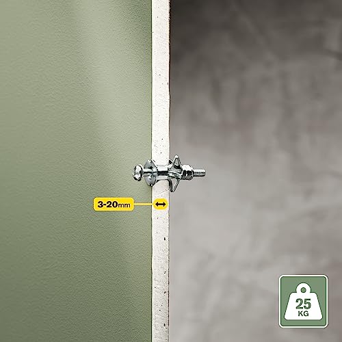 Rapid Hollow Wall Anchors, Pack of 10 Heavy Duty Metal Plasterboard Fixings for 3-20 mm Wall Thickness, 25 kg Load - Image 2