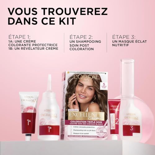 Coloration 8 Blond Triple Soin Couvre 100% Cheveux Blancs Excellence Crème 'oreal Paris La Boîte - vue 7