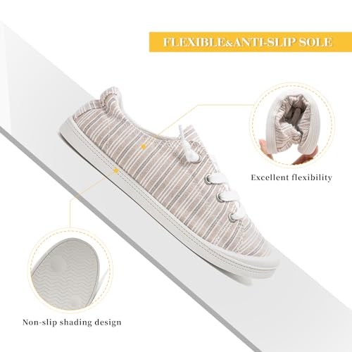 Image of FUNKYMONKEY Slip-On Canvas Sneakers for Women, Comfortable Lightweight Lace-Up Flat Casual Tennis Shoes Breathable Walking Shoes for Everyday Wear