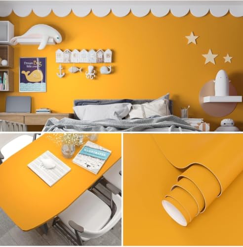 Image of DEEMUS Dark Yellow Matte Peel & Stick Self Adhesive Waterproof Sticker for Living Room, Bedroom Office,Almirah, Floor, Tabletop, Wall, Fridge,& Renovation Projects (2 x 20 Feet)