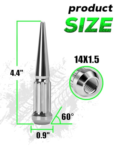 Image of M14x1.5 Chrome Spline Spike Lug Nuts for 6Lug Stud Truck Vehicle, 24pcs Alloy Steel Spiked Lugnuts Compatible with Chevy Silverado GMC Sierra, Solid Metal Wheel Nut with 1 Socket Key for F150 Ram 1500