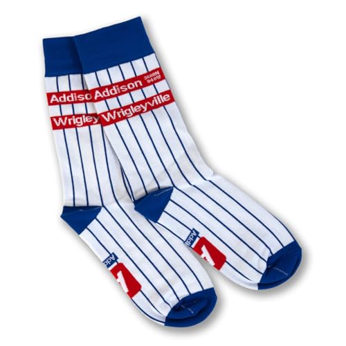 Transit Tees Addison Wrigleyville Pinstripe Dress Socks Chicago Baseball Themed | Chicago Baseball Socks | Chicago Gift (US Alpha Large Regular Regular)