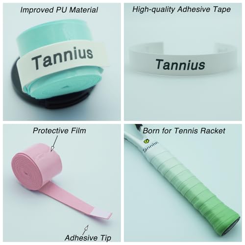 image for Tannius Tacky Tennis Racket Grip Tape, 6 Pack Tennis Grips, Absorbent 