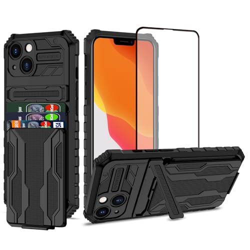 THMEIRA for iPhone 13 Wallet Case with Card Holder Detachable Cover, Built-in Kickstand & Screen Protectors, Full Body Shockproof Phone Case for iPhone 13 (6.1 Inch), Black