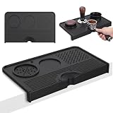 Tampermatte mit Tischkantenschutz - Rutschfest Tamping Matte aus Hochwertigem Silikon - Coffee Mat für Espresso Tamper Schützt Arbeitsfläche - Perfektes Barista Zubehör mit Einkerbung für Espresso