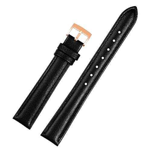 Bracelet de montre en cuir de vache noir et rose doré 16mm pour femme