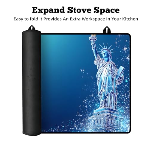 Image of Multi-Design Stove Cover for Glass /Electric Stoves - 3-in-1 Heat-Resistant Protector Mat, Non-Slip Drying Rack 28 inchx20 inch