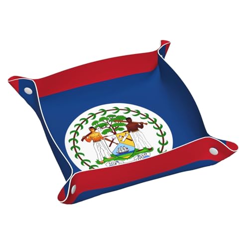 Plateau de chevet pliable et imperméable en similicuir pour clés et montres Motif drapeau du Belize S