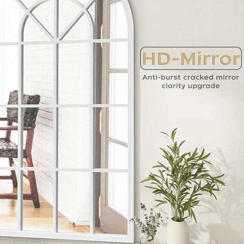 Image of Dewfig Arched Wall Mirror, 42 inchx30 inch Metal Frame Windowpane Mirror, White