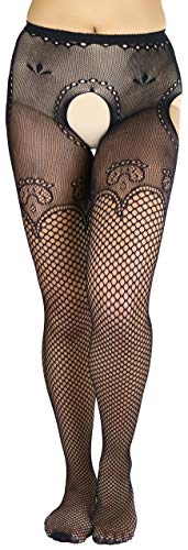 ToBeInStyle Women's Sultry Mosaic Textured Fishnet Suspender Open Crotch Hose3