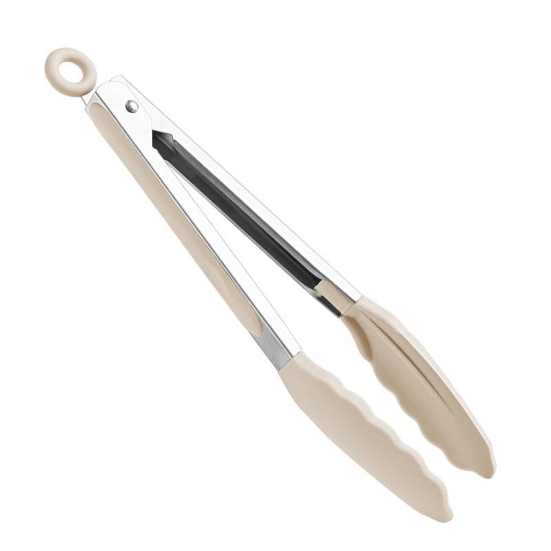 Image of Premium Steel and Siliconel Heat Resistant Kitchen Tongs for Cooking | Non Scratch Silicone Tip for Pans,Air Fryer,Barbeque, Serving | 10 inch - 230C Heat-Resistant (Pack of 01) (of White)