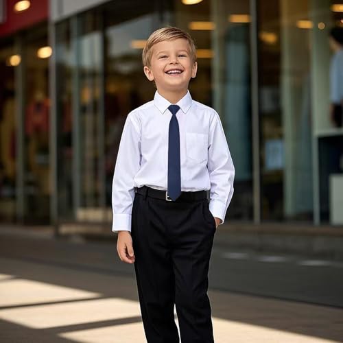 RBOCOTT Satin Navy Blue Ties for Boys Pre-tied Adjustable Kid Necktie for Age 8-12 Wedding and School Graduation(10) — view 4