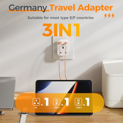 UK to European Plug Adapter 2 Pack, Schuko Grounded Euro EU Plug Adapter with 2 USB Ports (1 USB C) - Image 4