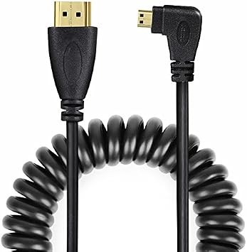 UCEC Micro HDMI to HDMI Cable - Left Angled Spring - Durable Coil for TVs, Monitors, and Gaming Consoles,6.5FT