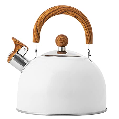 FZQBEY Wasserkessel aus Edelstahl,Weiß Flötenkessel Wasserkocher, 2.5L Tragbar Teekessel Induktion für Induktionsherde Gasherde, Camping Wasserkocher Kessel Teekanne Für Coffee Tee Saft Cover