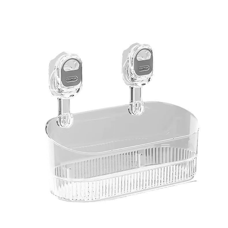 HopeFast No Drill Bathroom Suction Storage Box Shower Caddy Wall Mount Organizer with Drain Holes Clear Shelves No