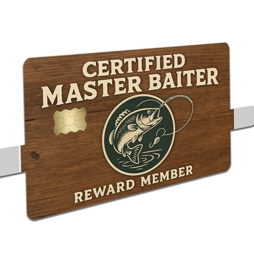 Certified Master Baiter Reward Member Credit Card Skin – Funny Fishing Debit/Credit Card Cover – Rustic Wood Bass Fishing Card Sticker – Durable UV Print