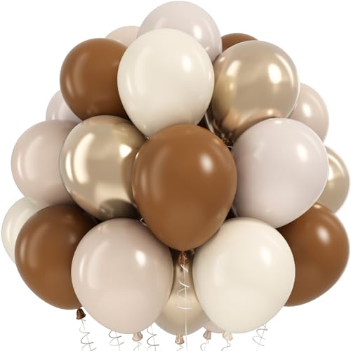 Image of Neutral Brown Balloons, 12 Inch Brown Gold Sand White Cream Beige Ivory Helium Balloons with Metallic Champagne Gold Balloon for Boho Neutral Bridal Baby Shower Rodeo Birthday Wedding Thanksgiving