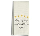 Dwept Funny Kitchen Towels, Chef was Cute Would Eat Here Again Hand Towels, Funny Trendy Kitchen Bathroom Decor, Chef Gifts Dish Towels Tea Towels for Dining Room, Kitchen Gifts for Women Men