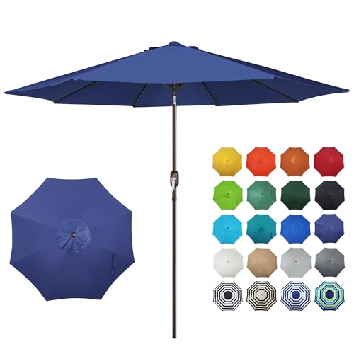 Blissun 10FT Patio Umbrella, Outdoor Table Umbrella, Yard Umbrella, Market Umbrella with 8 Sturdy Ribs, Push Button Tilt and Crank, Navy Blue