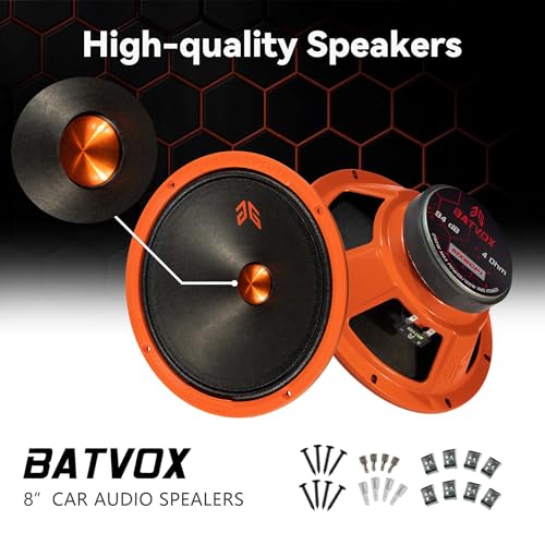 Image of MX80P1 Loudspeaker 8 Inch Midrange 480 Watts 4 Ohms Orange Dust Cap, Premium Quality Audio Door Speakers for Car or Truck Stereo Sound System, Orange (2 Speakers)