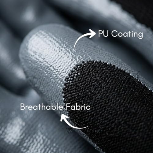 Image of Multipurpose Nylon Anti Cut PU Coating Lightweight Work Safety Gloves, Hand & Fingers, Gardening, Mechanical, Construction, Agriculture & Automotive - Durable & Comfortable (BLACKGREY-5PAIR)