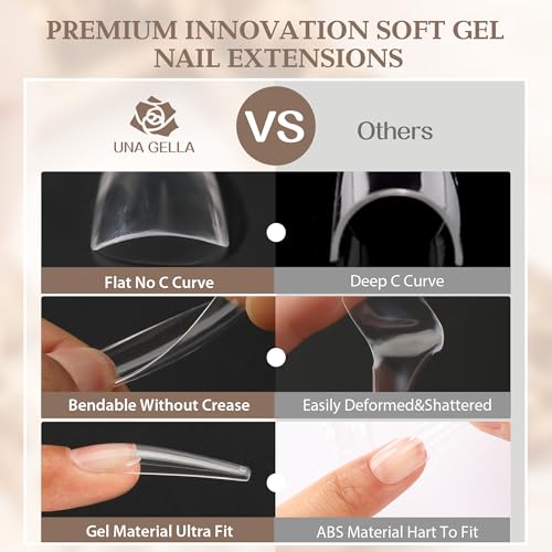 Image of UNA GELLA XXL Coffin Nails Tips Full Cover 216pcs Extra Long Coffin Nail Tips No C Curve Clear Coffin Ballerina Nail Tips False Fake Acrylic Nails for Nail Extensions DIY Art Salon
