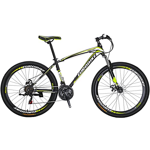 EUROBIKE Mountain Bike,21 Speed with Suspension Fork, 27.5 inch Mountain Bike for Youth/Men Womens,Disc Brakes Bicycle for Adults (Aluminium Rims Yellow)