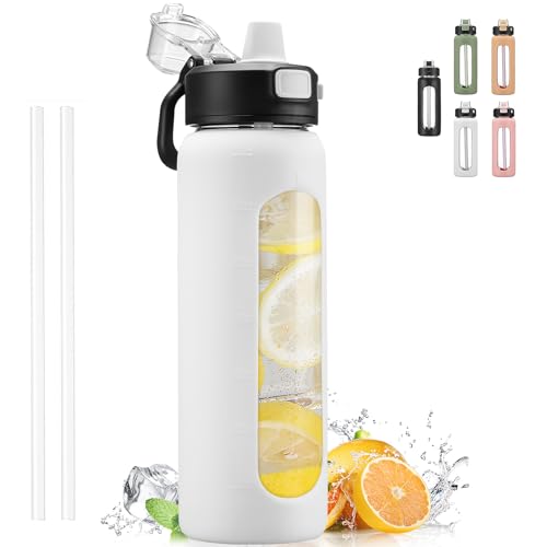 Kodrine 24 oz and 32 oz Glass Water Bottles White & Light Blue Bundle