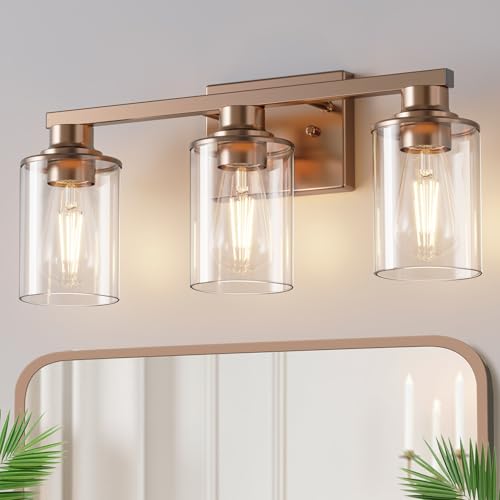 DORESshop 17 Inch Bathroom Light Fixtures, 3-Light Antique Patina Bathroom