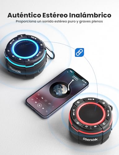 RIENOK S8 Altavoz Ducha Bluetooth Radio FM Dura 12 Horas Impermeable IP67 Portátil Potente Pequeño Inalámbrica Emparejamiento Estéreo con Ventosa, Ganchos Regalos para Adolescentes Mujer Hombre - imagen 6