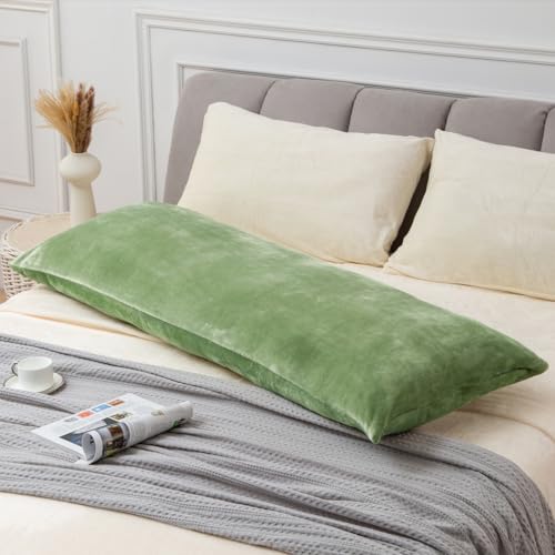Image of BEDELITE Body Pillow Cover with Zipper Closure, Super Soft and Cozy Fuzzy Fleece Body Pillow Case Cover 20 x 54 Inches, Sage Green