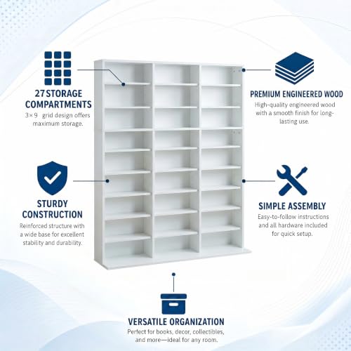 Image of Garvee 9 Tier Tall CD Display Cabinet, 27-Compartment Media Tower, White
