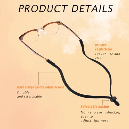 Image of Giantree 5 Pcs Glasses Strap, Eyewear String Lanyard Retainer, Adjustable Eyeglasses Holder Around Neck Strap for Men Women(Black)