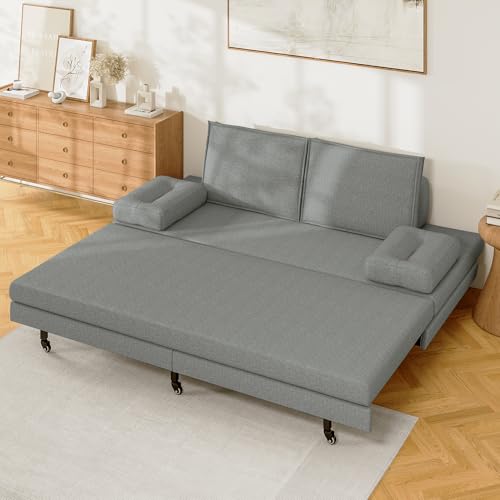 Caluself Sofá cama de lino gris de 90 x 200 cm, extensible y plegable para una cama de 180 x 200 cm