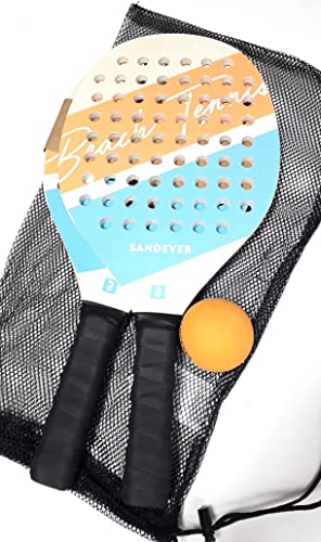 Kit Beach Tennis Tênis Praia para Iniciantes 4 Raquetes 4 Bolas Sandever (Laranja/Azul e Vermelho/Pr