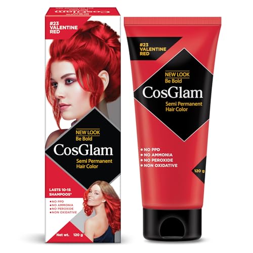 Image of Cosglam Semi Permanent Hair Color for Women & Men - Model #23 Valentine Red (120 g) | No Ammonia, No Peroxide, Non-Oxidative Vegan Hair Dye | Enriched with Conditioner for Glossy Finish