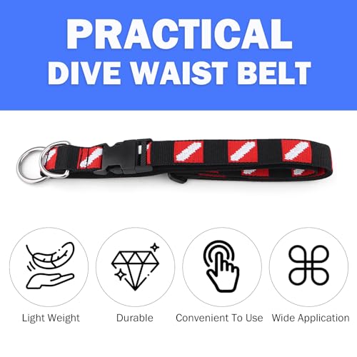Dawitrly Scuba Diving Belt with Quick Release Buckle, Adjustable Dive Belt with D Ring & Movable Ring, Dive Flag Webbing Diving Gear Hanging Strap for Scuba Diving, Freediving, Snorkeling