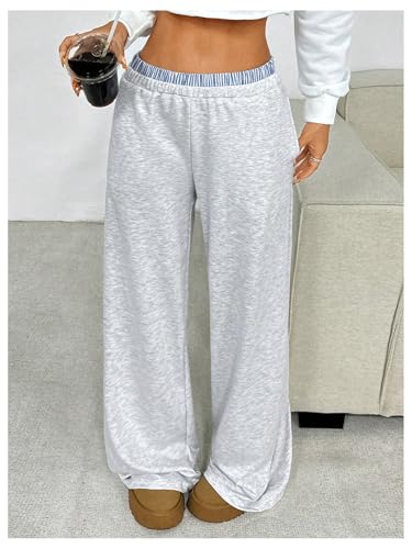 Verdusa Girl's Straight Leg Baggy Sweatpants Striped Low Waisted Workout Pants with Pockets3