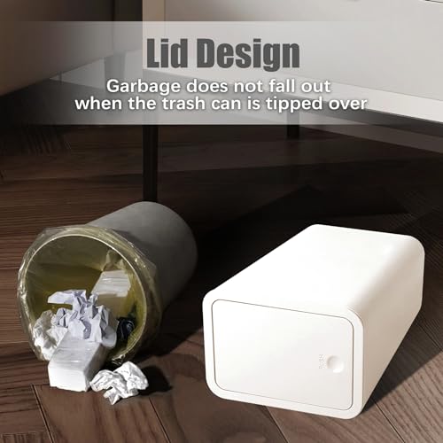Image of TIPGO Bathroom Trash Can with Lid, 10 Liter / 2.6 Gallon Slim Garbage Can, Small Trash Bin Waste Basket with Pop-Up Lid for Kitchen, Bedroom, Living Room, Office (2 Pack, White)