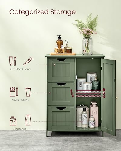 Image of VASAGLE Bathroom Floor Storage Cabinet, 3 Drawers, Forest Green