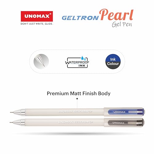 Image of UNOMAX Geltron Pearl 20 (10 Blue & 10 Black) | Professional Ergonomic Design for Daily Use, Exam-Friendly | Fast-Flowing Ink, Writing Precision, Budget-Friendly,