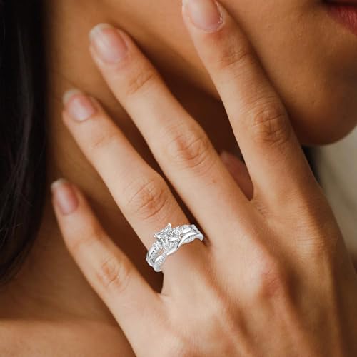 1 to 5 Carat Moissanite Ring Set S925/10K/14K/18K Gold, Princess Cut VVS1 Clarity D Color Moissanite Engagement Rings Set Luxury Bridal Jewelry Wedding Gifts for Women3