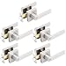 Gobrico Satin Nickel Bedroom/Bathroom Door Handle Lever Square Plate Interior Privacy Door Locksets 5Pack