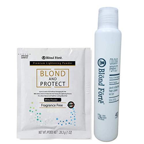 Blond Forte DIY Blond & Protect 8+ Level Hair Bleach Lightening Combo + 20 Volume Developer (40 Volume White Powder)