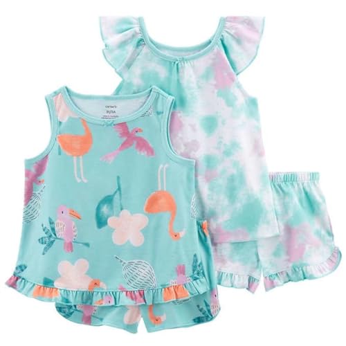 Carter's Toddler Little Girl's 4 Piece Pajama Sleep Set (Blue/Birds, 3T)